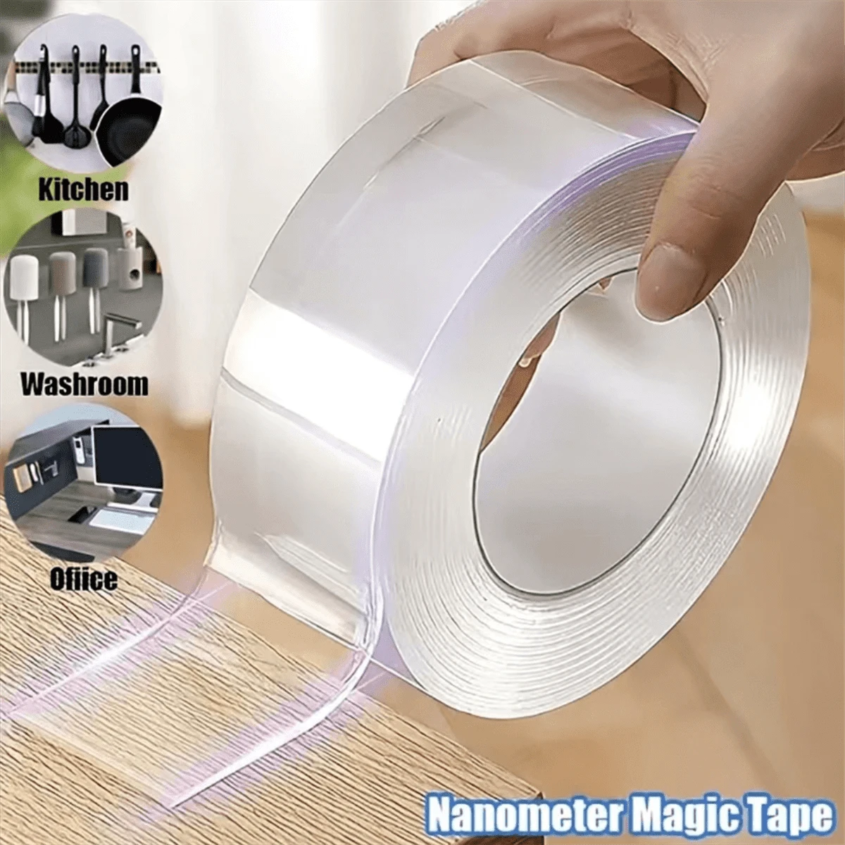 1pc Heavy Duty Double-Sided Tapes, Reusable Traceless Strong Sticky Tape Strips, Multipurpose Removable Washable Clear Mounting Nano Tape For Paste Items In Home/Office/Car