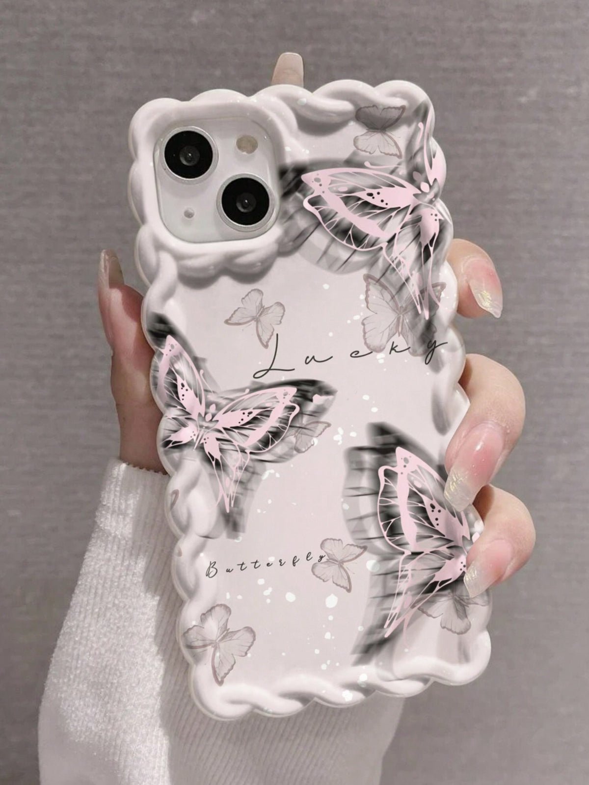 1pc New Style Butterfly Twisted Wave Edge Phone Case Compatible With Apple, Compatible With P15pro P14 P13 P12 P11 Xs Xr Xamax 78es2 78p, With Colored Drawing And Anti-Fall Function