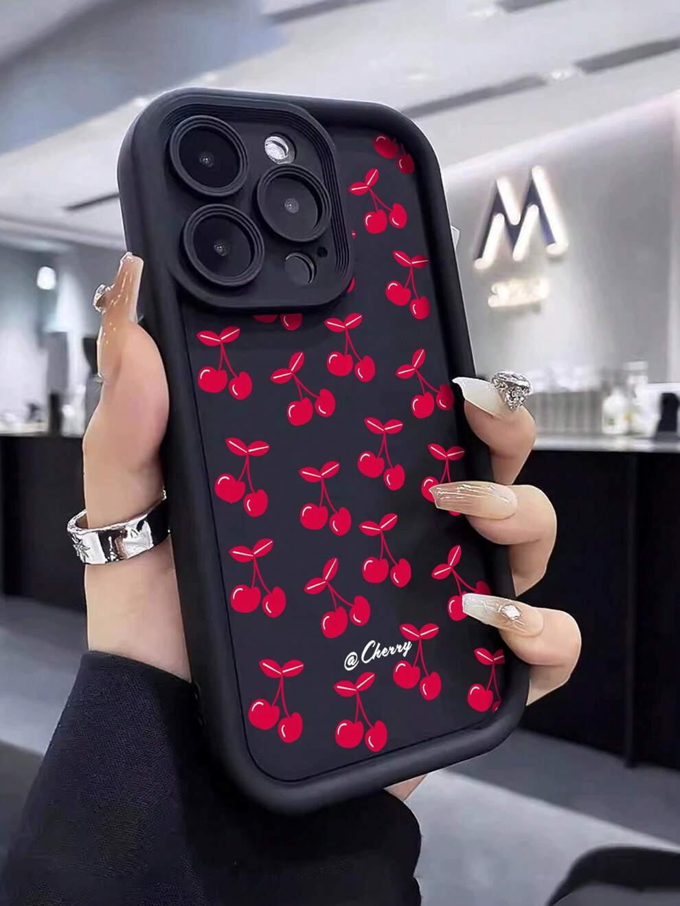 1pc Fashionable Cherry Printed Thickened Shockproof Phone Case Compatible With Iphone 11/12/13/14/11promax/12promax/13promax/14promax/Xr/15/15pro/15promax/Samsung Series