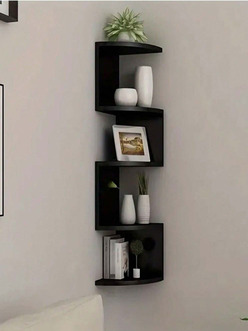 1pc Creative 5-Layer Wall-Mounted Triangular Storage Shelf With Half-Circle Partitions, Space-Saving Wall Corner Bookshelf