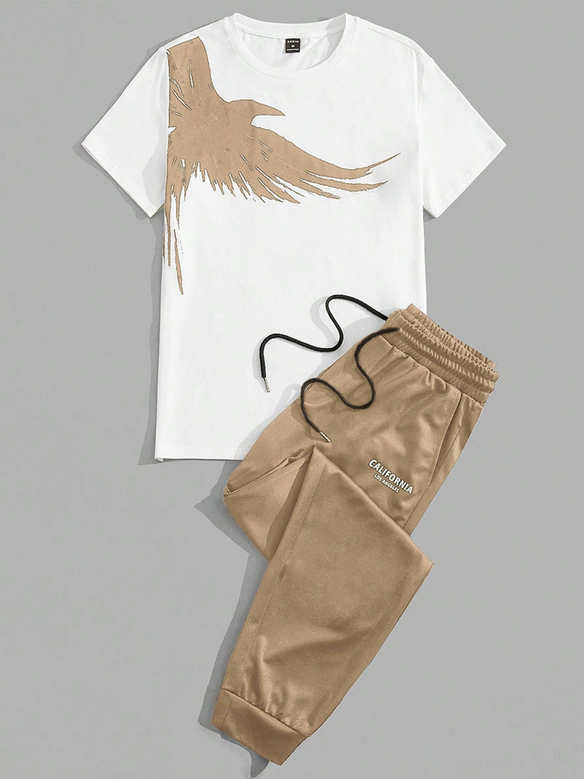 Manfinity Homme Men Cotton Eagle Print Tee & Letter Graphic Drawstring Waist Pants