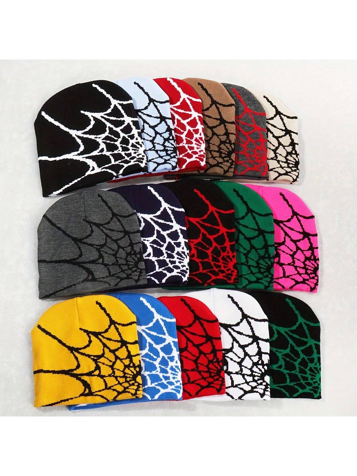 1pc Unisex Spider-Web Jacquard Knitted Hat, Y2k Style, All-Match, Warm, Breathable, Suitable For Outdoor Sports And Streetwear In Autumn And Winter