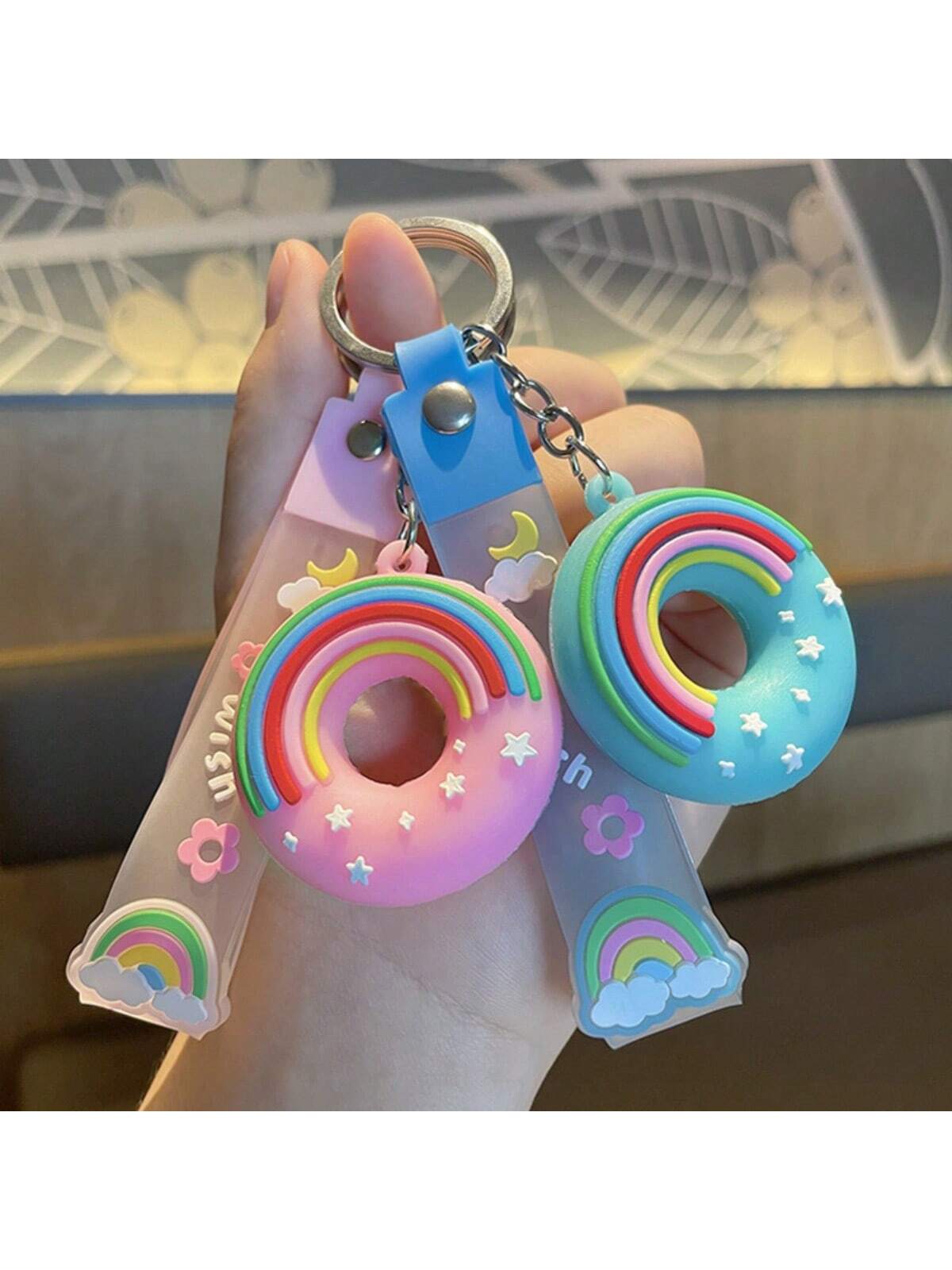 1pc New Cute Donut Keychain Pendant,Couple Backpack Pendant,Car Decoration,Exquisite Small Gifts,Car Pendant Short Rope Keychain