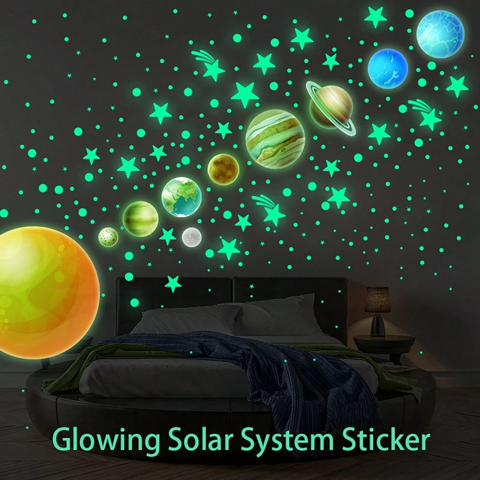 1set/510pcs Nine Planets Dot Glow In The Dark Stickers, For Ceiling Planet And Stars Glow Wall Stickers, Galaxy Solar System Universe Space Wall Decor For Boys' Bedroom