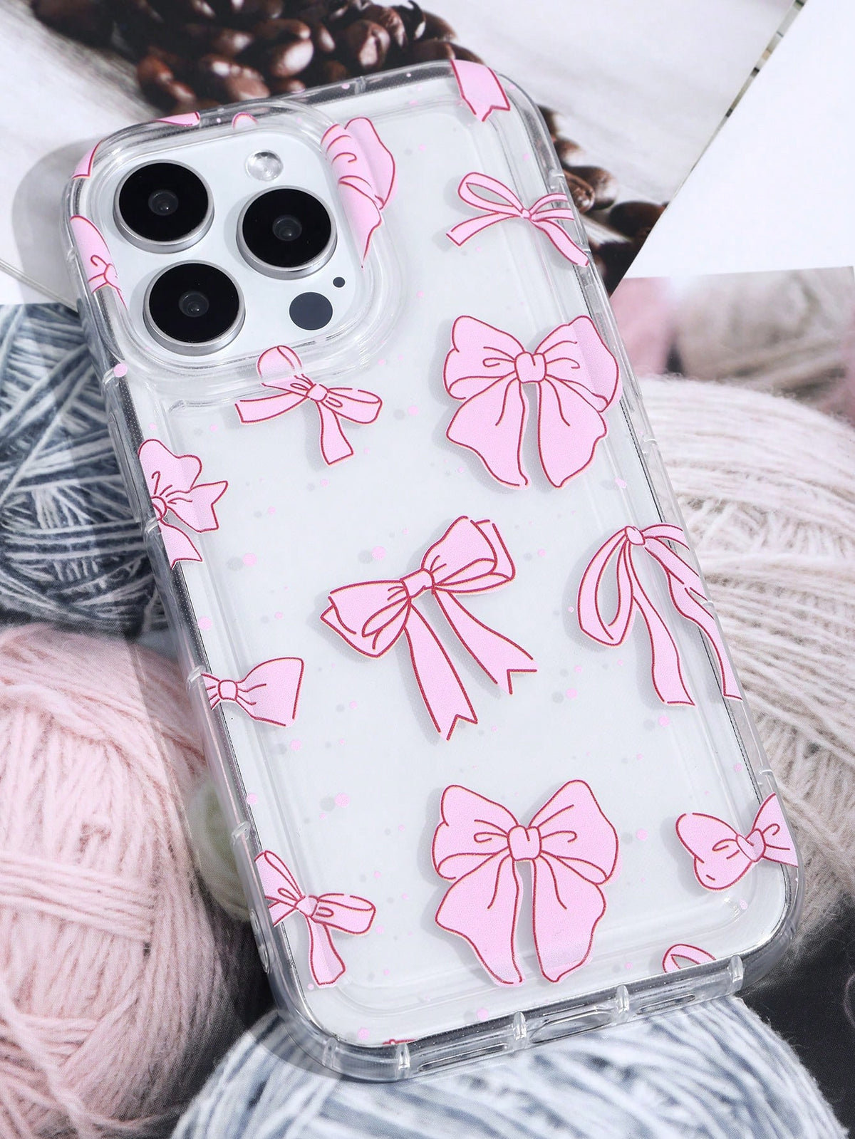 1pc Ballet Girl Style Painted Bowknot & Purple Floral Print Inflatable Phone Case For IPhone11/12/13/14/15pro Max