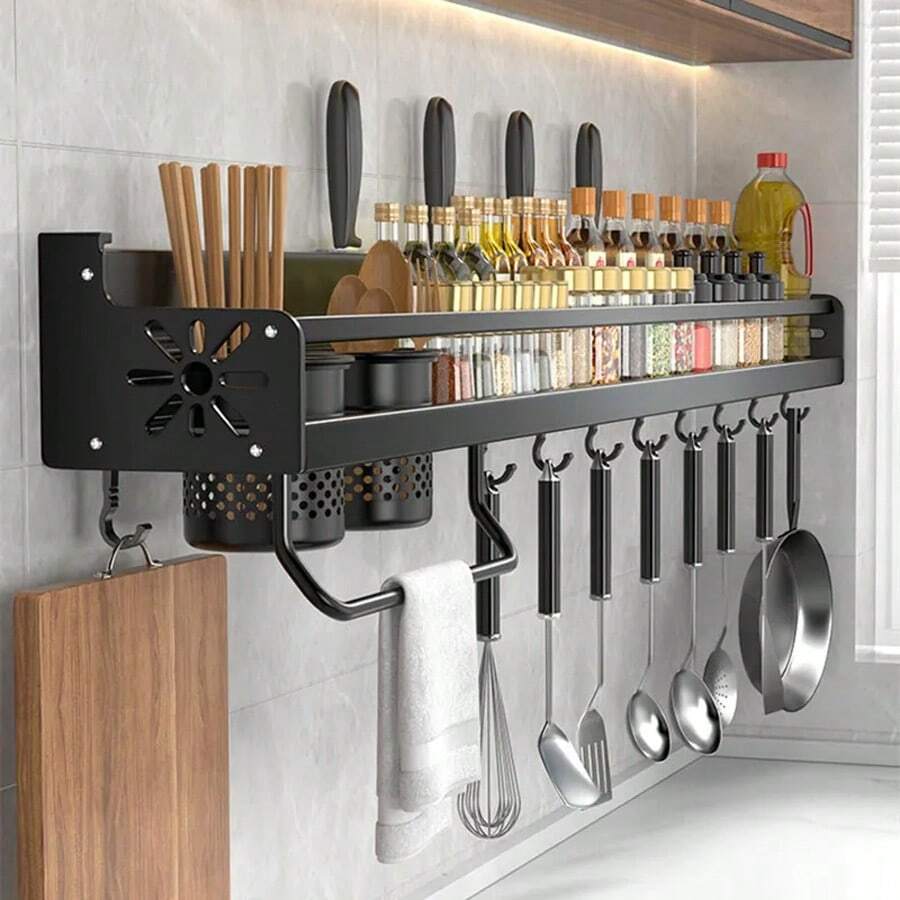 Kitchen Organizer Shelf Wall-Mounted Spice Storage Rack Kitchen Knife Holder Wall Seasoning Chopstick Spoon Shovel Storage Sheif