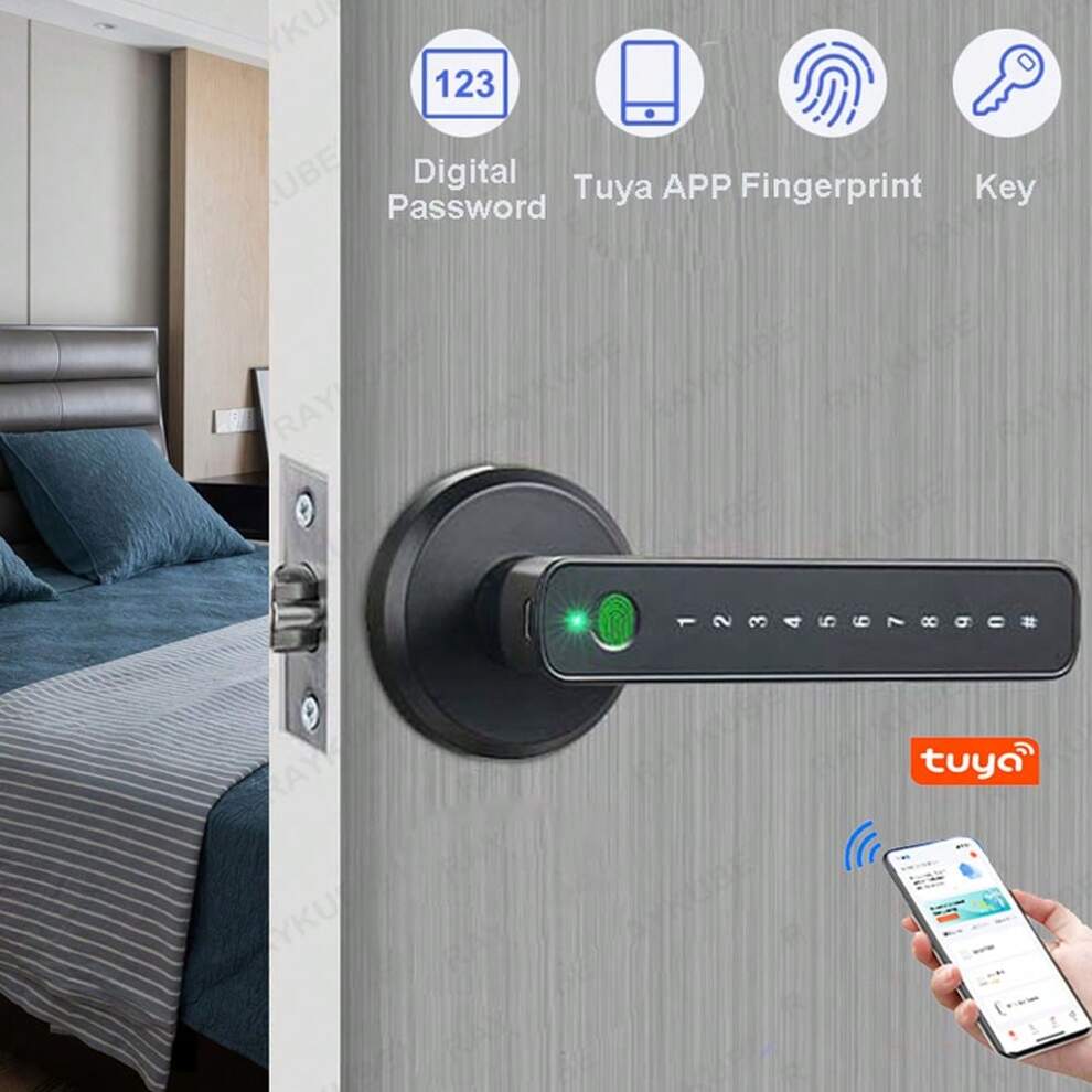 1pc Metal Fingerprint/Key/Tuya App//Wireless Keypad Smart Door Lock, Suitable For House/Office, Four Unlock Methods