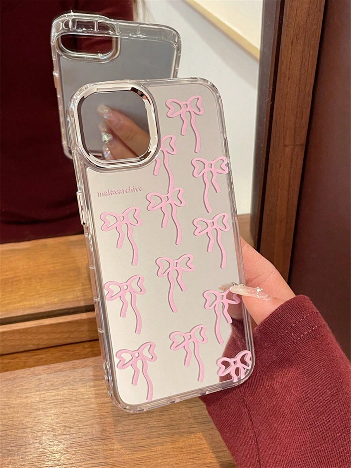 Korea Cute Pink Bowknot Glitter Mirror Case Compatible With Iphone 15 14 13 12 11 Pro Max MiNi X XS Max XR 7 8 Plus Stylish Girl Makeup Mirror Hard Cover Compatible With Samsung Galaxy S22U S23U S24U