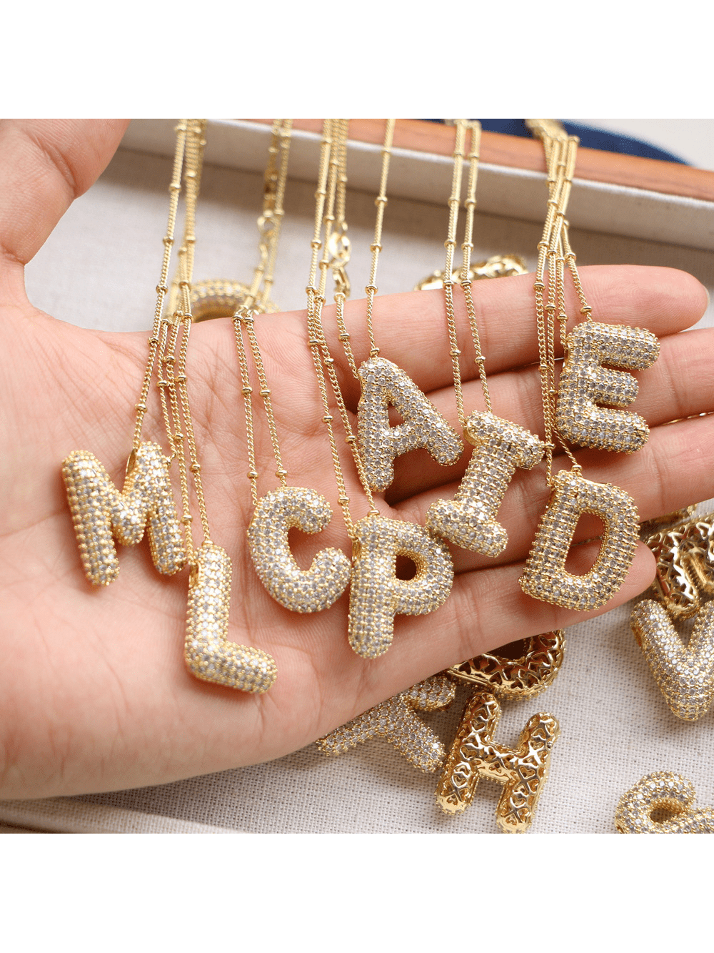 Cubic Zirconia Gold Plated  Bubble Alphabet Letter Necklace Monogram Necklace Balloon Initial Necklace Gifts For Women Girls