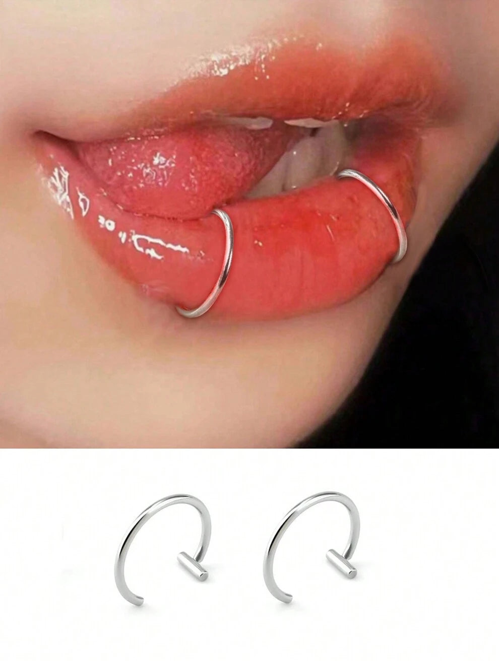 2pcs Punk Style Non Piercing Lip Rings In Silver, Fashionable And Personalized Lip Rings