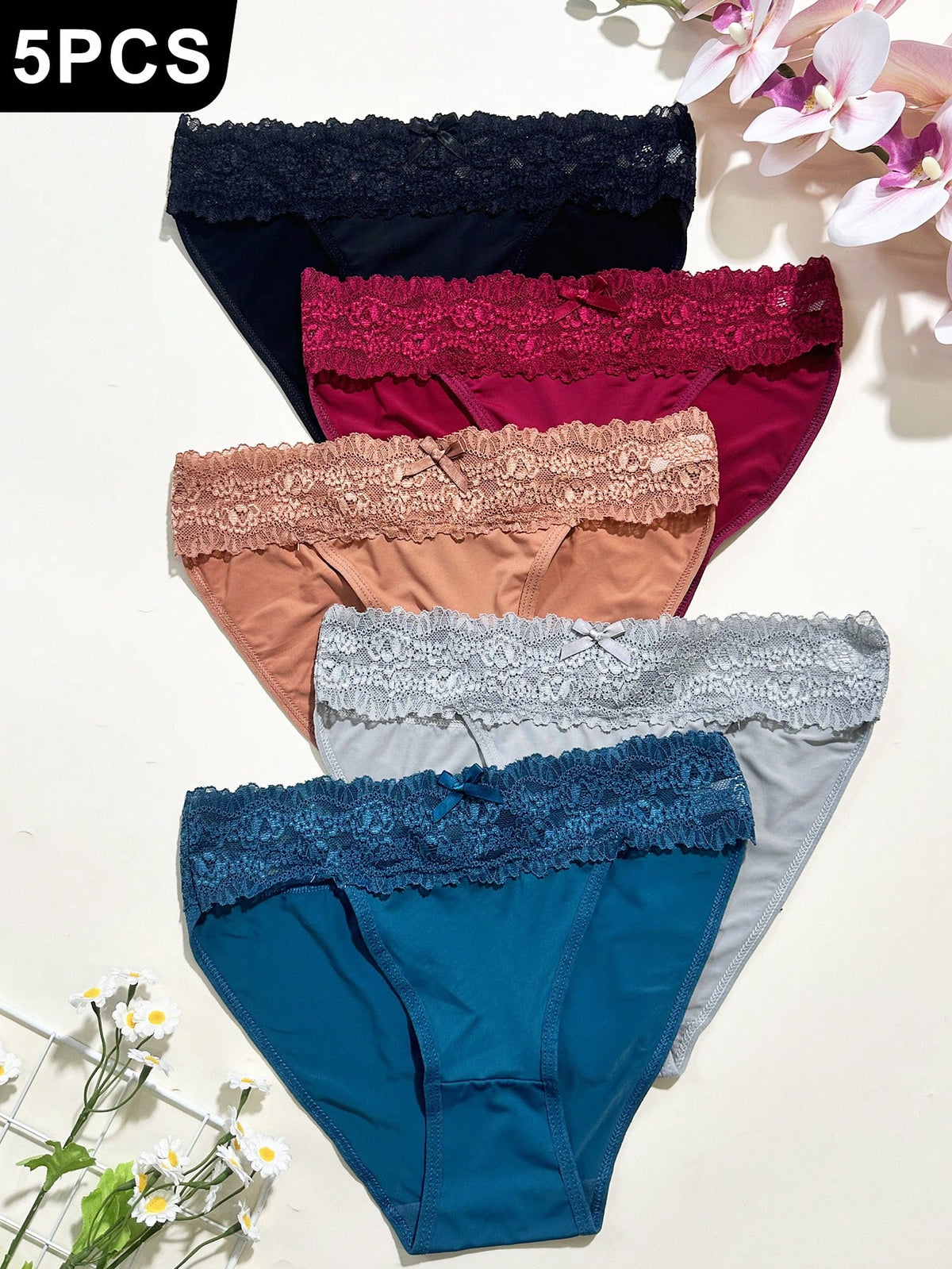 5pcs/Set Lace Panties Sexy Women's Briefs Comfort Cheeky Underwear Female Hollow Out Underpants