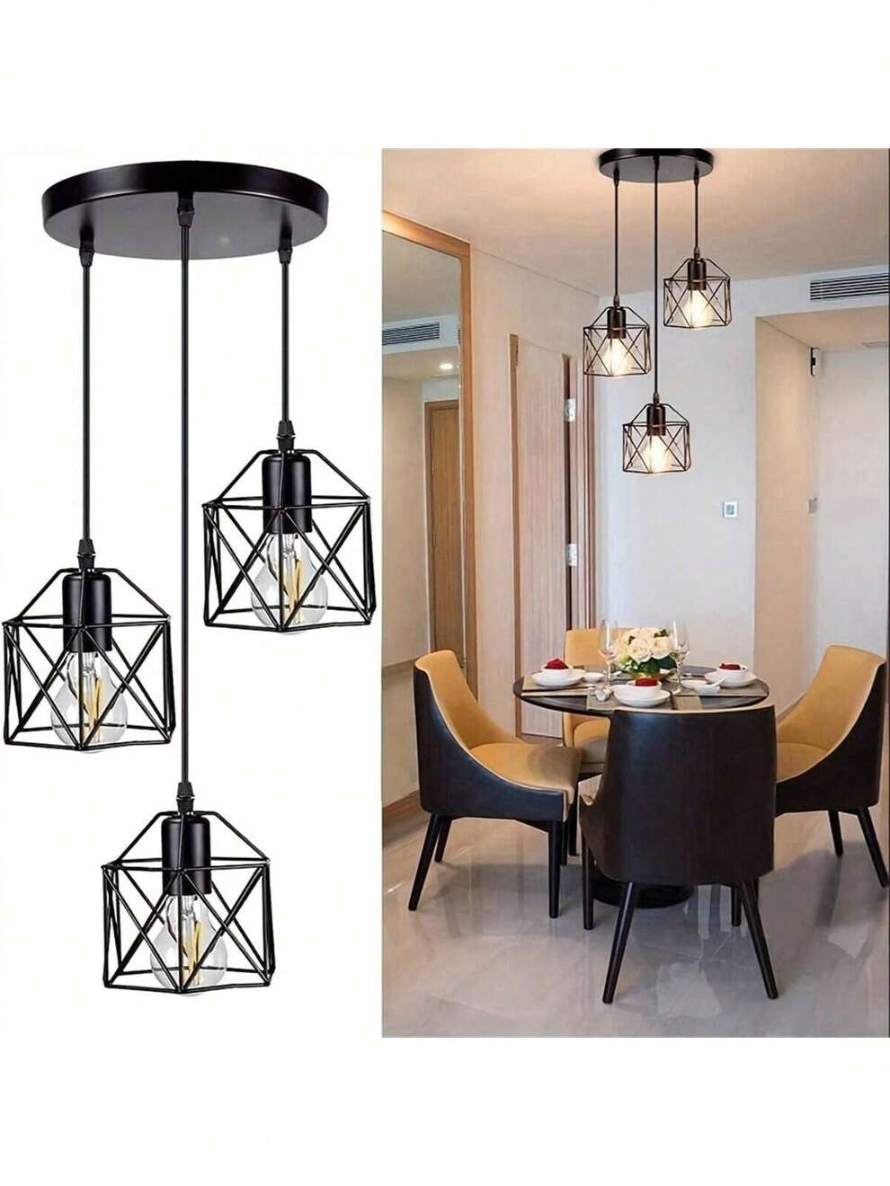 1PCS Industrial Retro Geometric Ceiling Light - Adjustable Pendant Lamp For Kitchen, Dining Room, Corridor - E27 Base, Bulb Not Included (1/3 Head Optional)