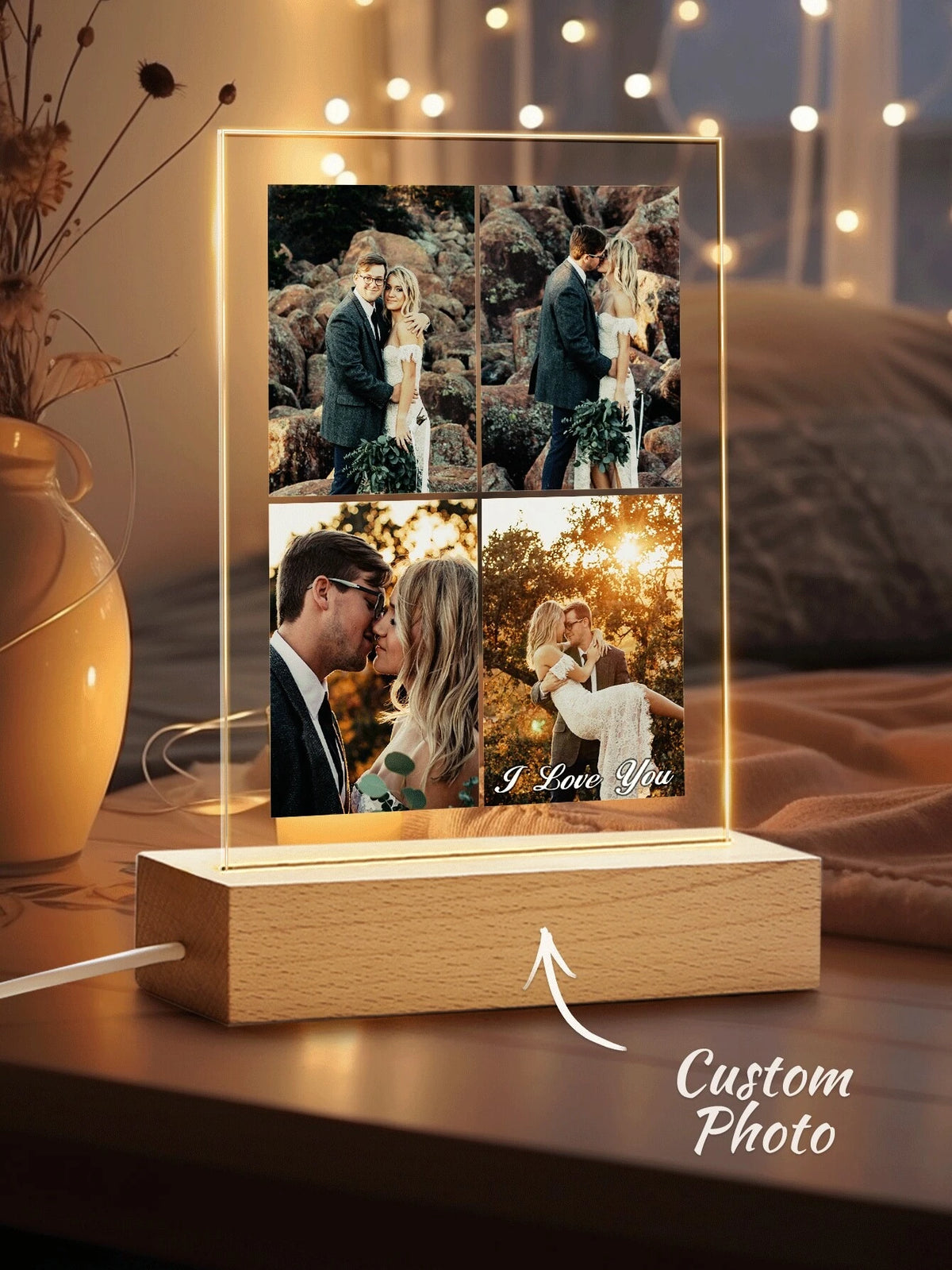 1pc Custom Couple Collage Photo Led Night Light, Personalized Acrylic Night Light With Photo & Text, Custom Photo Lamp, Personalized Photo Collage LED Light, Couple Picture Frame, Personalized Photo C