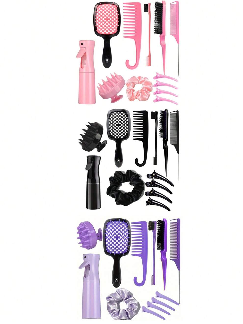 12pcs Hair Styling Tool Comb Set Wide Tooth Comb, Wash Hair Comb, Tail Comb, Eyebrow Brush, Hairbrush, Spray Bottle, Hairpin, Hair Rope, Suitable For Styling