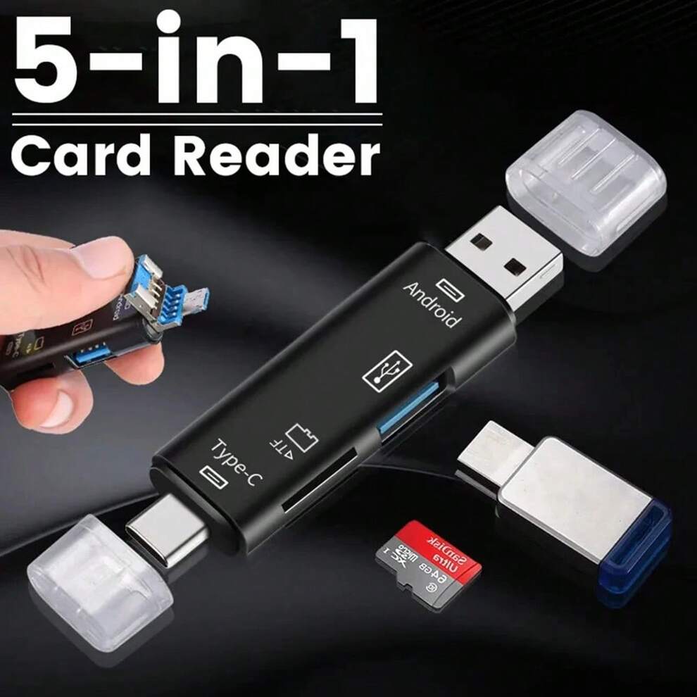 1pc 5 In 1 Multi-Functional Usb 2.0 Type-C/Usb/Micro Usb/Tf/Sd Card Reader Usb Otg Adapter For Phones