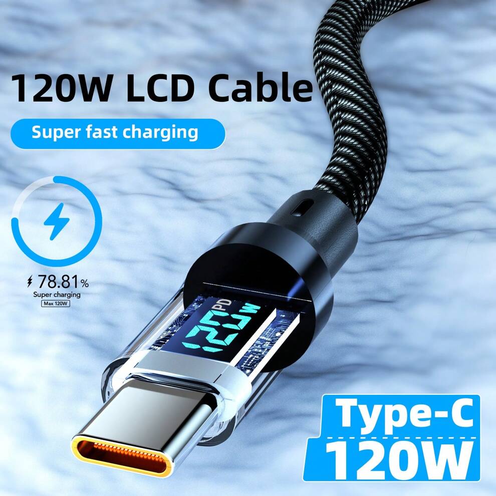 Super Fast Charging Cable: 120W 6A USB Type C Charge Cable With LCD Display