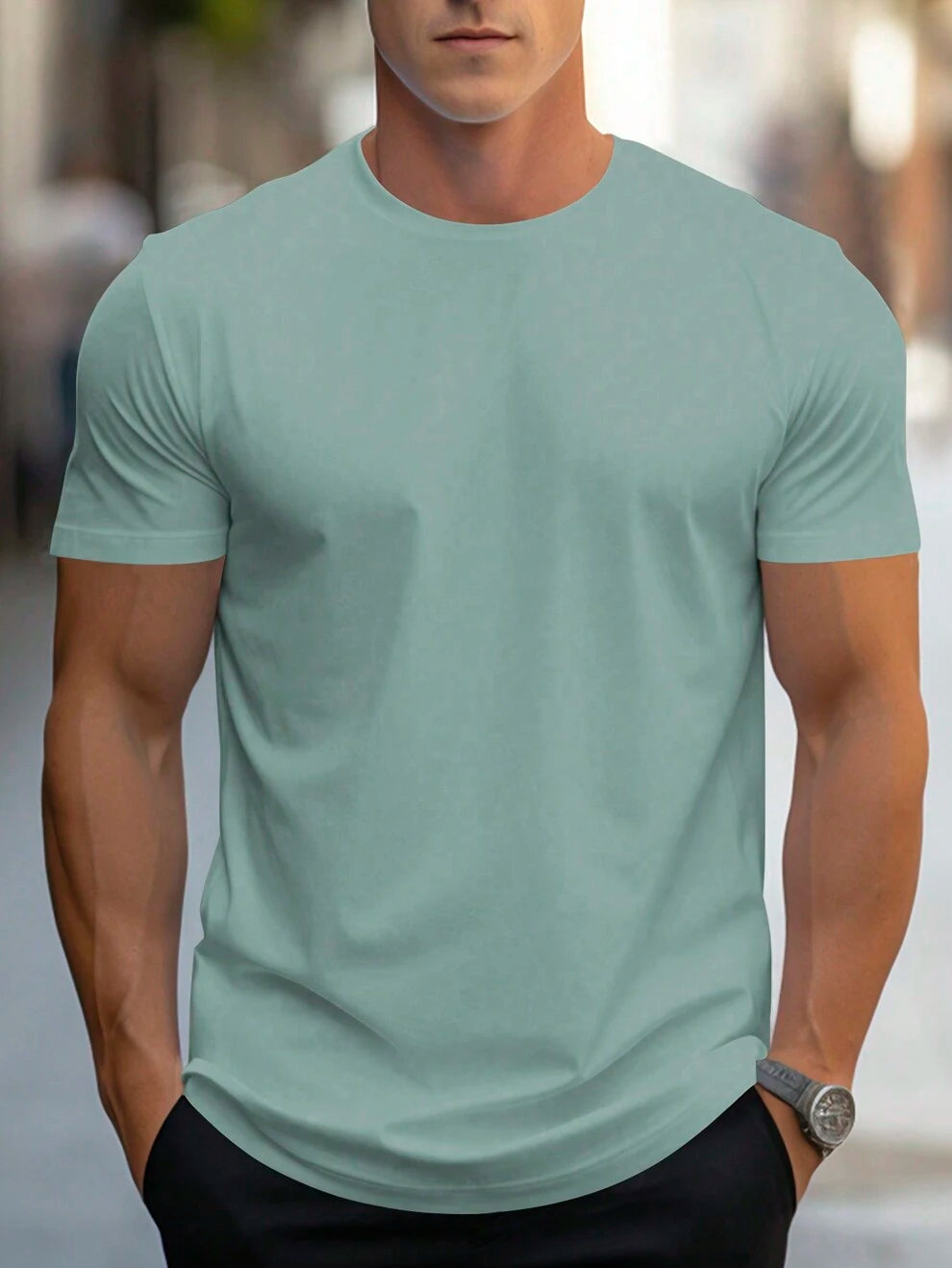 Manfinity Homme Men's Solid Color Round Neck Short Sleeve Casual T-Shirt