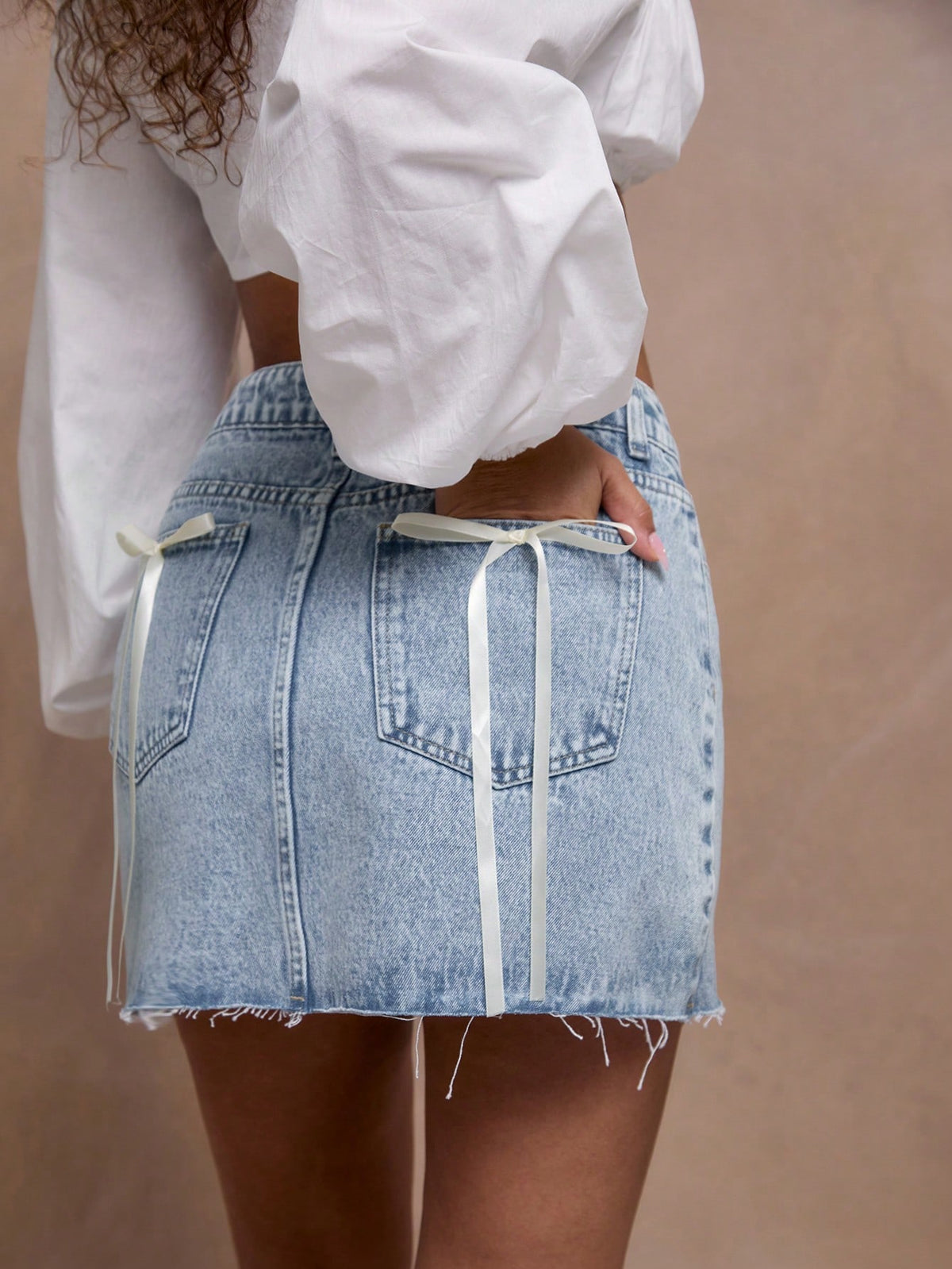 MUSERA Bow Pocket Mini Denim Skirt