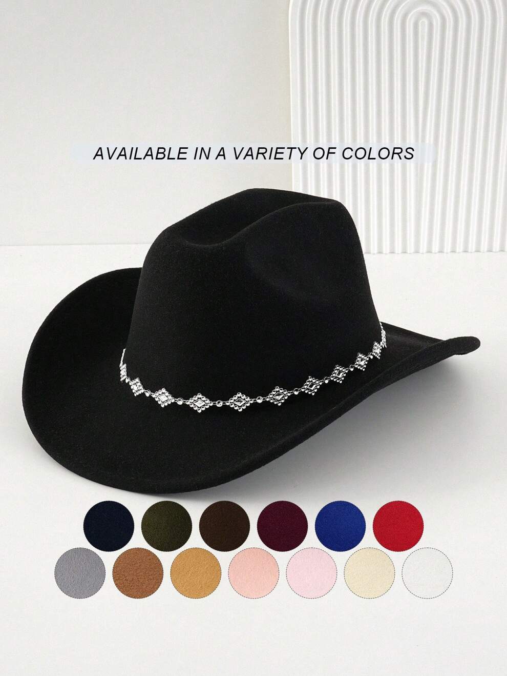 1pc Women's Unisex Solid Color Artificial Diamond Rhombus Decoration Western Cowboy Hat, Shreveport Single Lady Hat, Novel And Interesting KJ Gift Hat Wide Brim Hat, Classy Aesthetic, Spring Summer Br