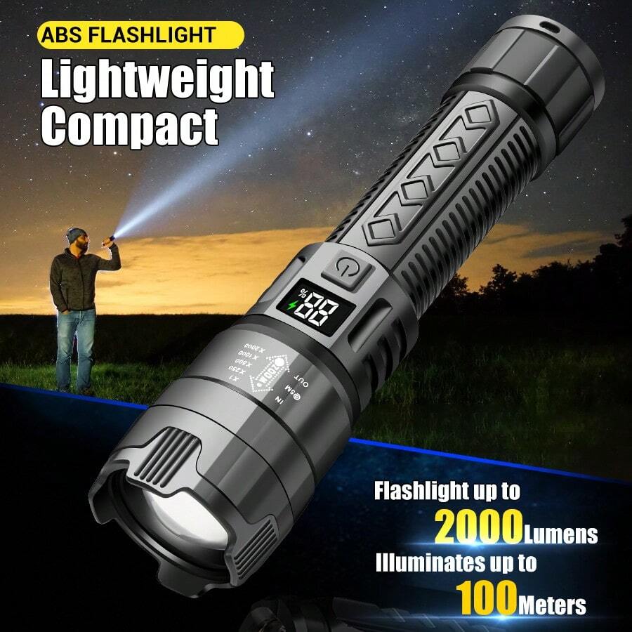 1PC LED Flashlight, Portable Waterproof Rechargeable Flashlight, Multifunctional Telescopic Zoom Flashlight, Outdoor USB Charging Emergency Flashlight Flashlight For Emergency, Camping