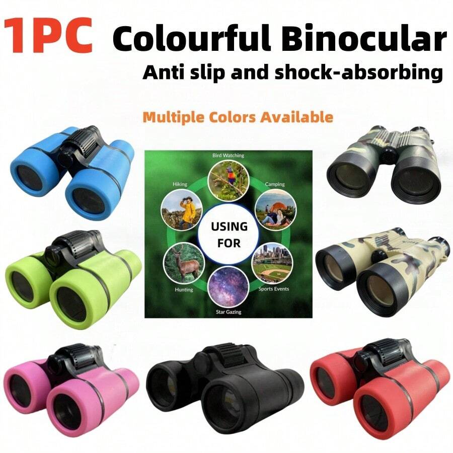 1pc Colorful Portable Outdoor Anti-Slip Shockproof Binoculars Set, Suitable For Camping, Hiking, Bird-Watching, Hunting And Educational Learning, Great As Interesting Birthday Gift, Meeting Gift, Etc.