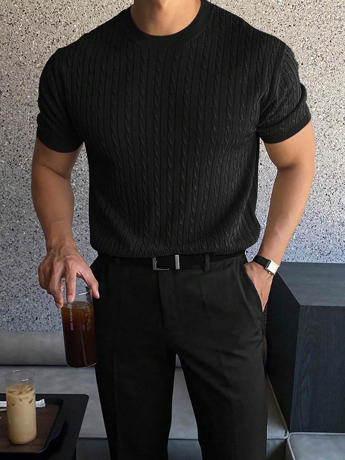 Men Solid Cable Knit Top