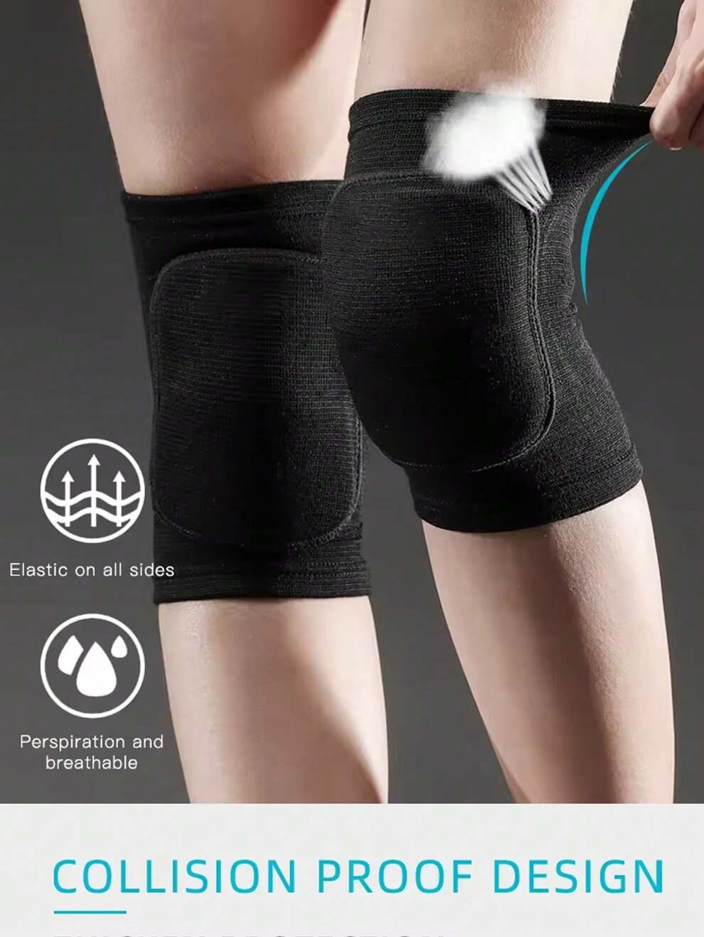 1pair Black Anti-Collision Sports Knee Pads