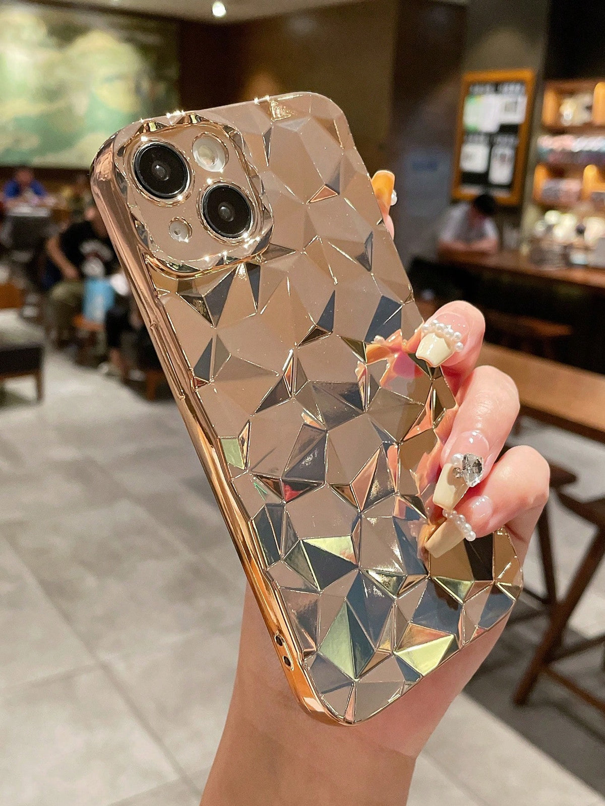 Y2k Gold New Electroplating Diamond Pattern Phone Case (Reflective Diamond Pattern, Shiny And Eye-Catching)