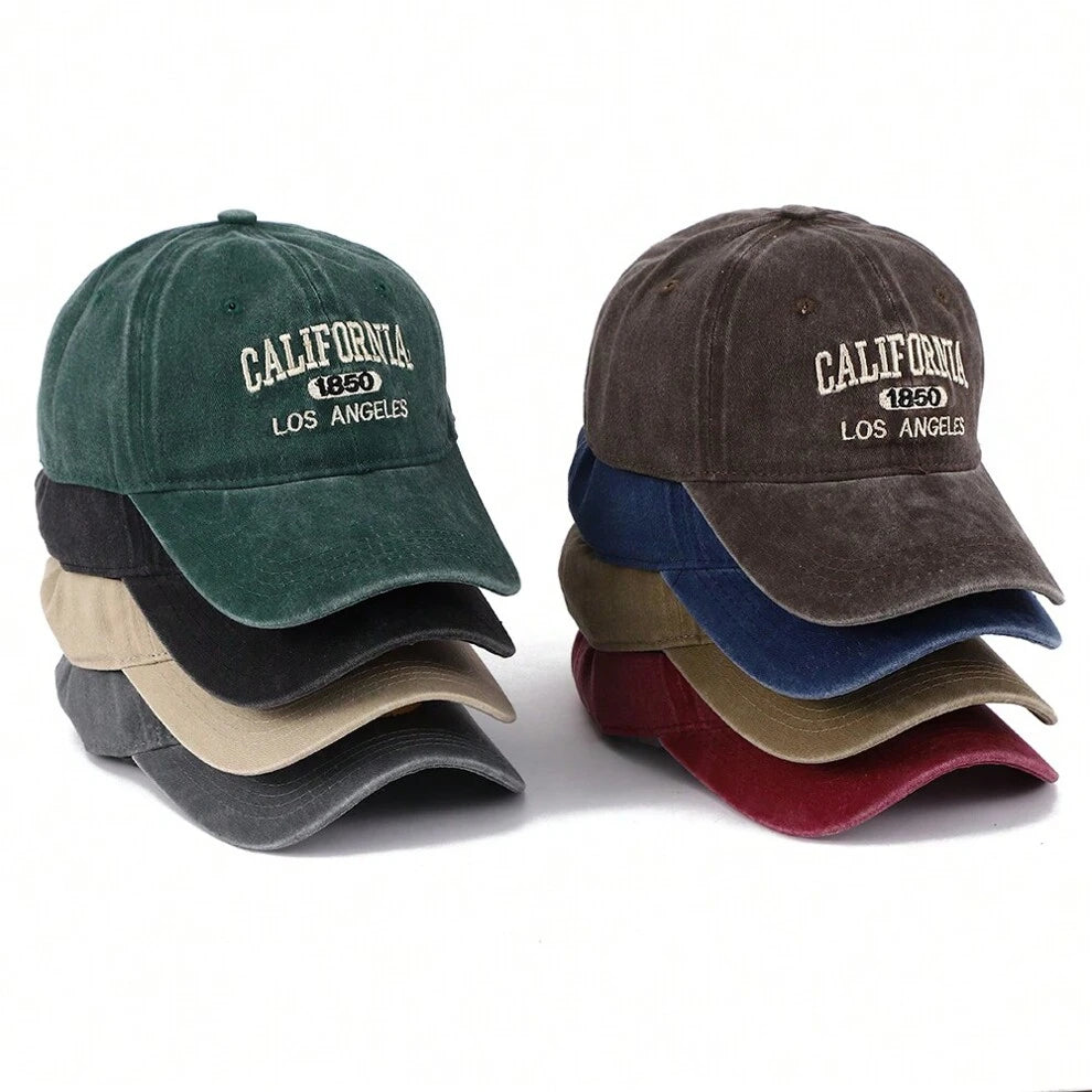 1pc Women's City Name California Letter Embroidery Washed & Distressed Baseball Cap, Suitable For Spring And Summer Sun Protection And Daily Wear