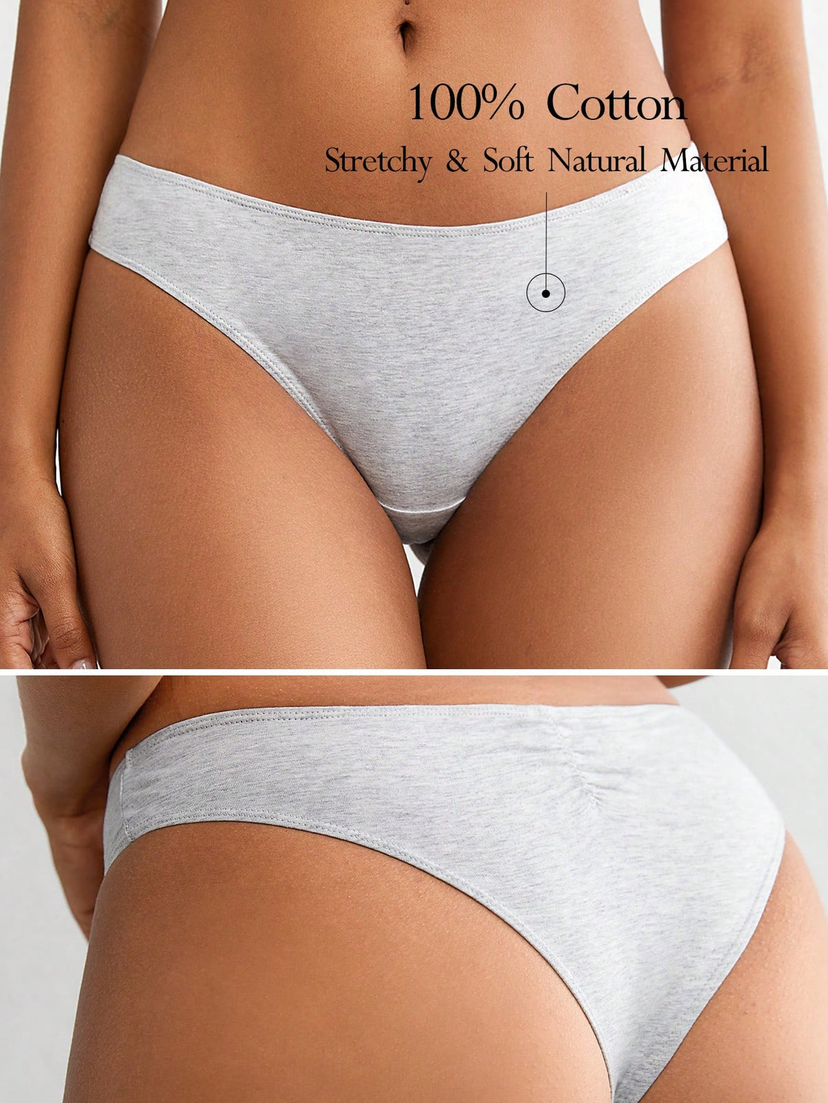 SHEIN Leisure Natural Comfy & Soft Cotton Pleated Back Low Waist Cheeky Briefs-Melange Gray