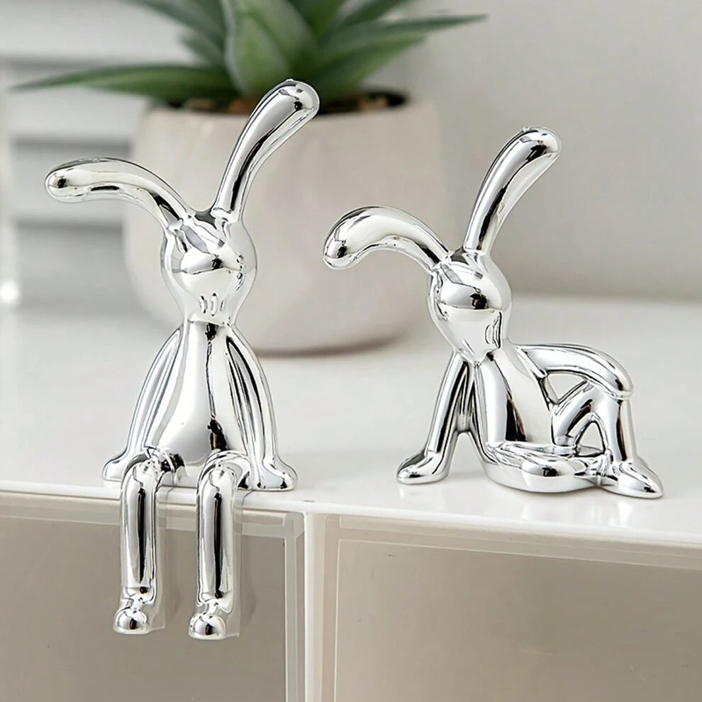 Silvery Bunny Rabbit Figurines Tabletop Desktop Ornament Craft Gifts For Home Decor Room Decor Garden Decor Holiday Gifts