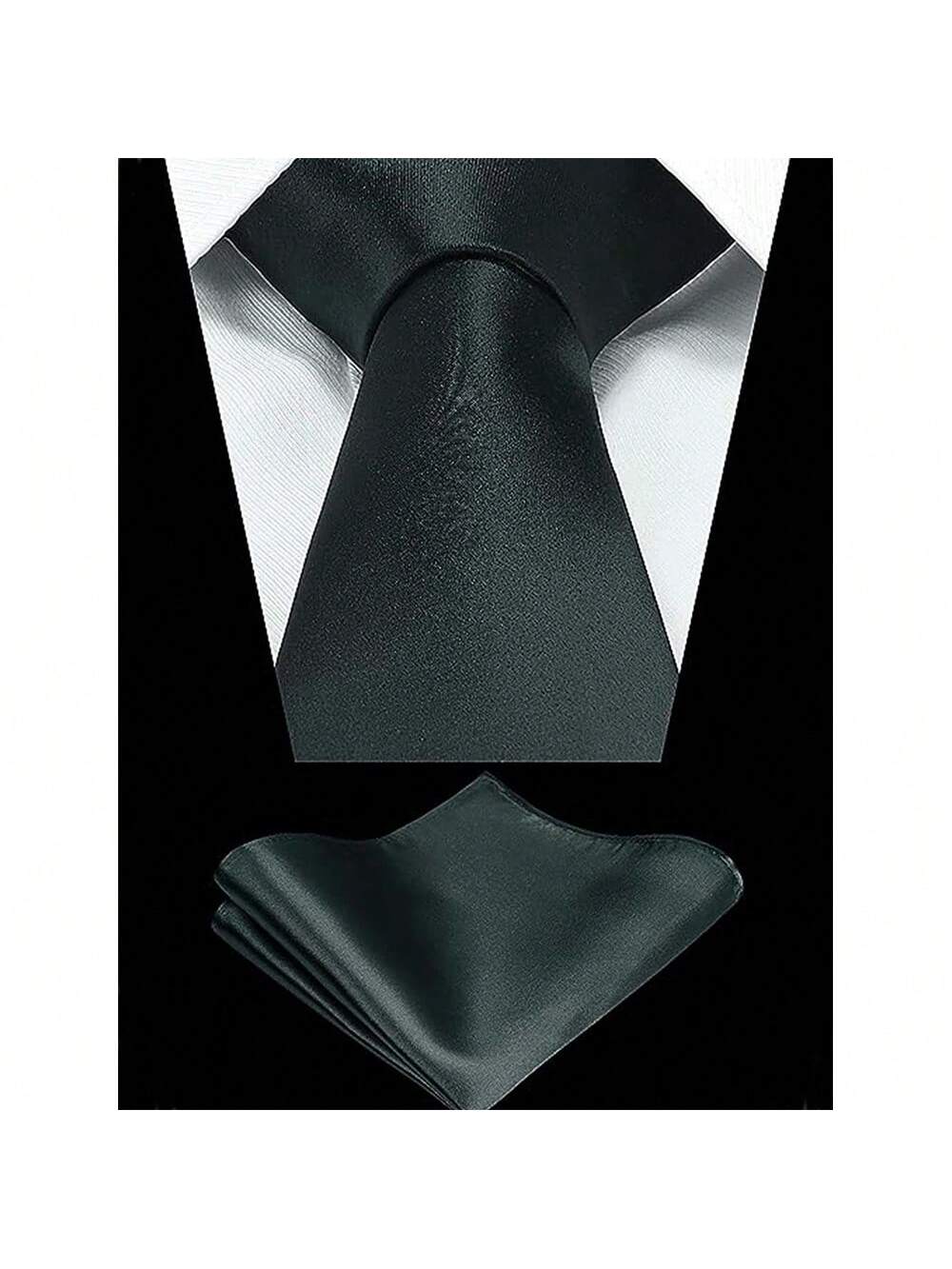 1set Solid Color Men's Satin Necktie And Pocket Square Set, Business Tie And Handkerchief