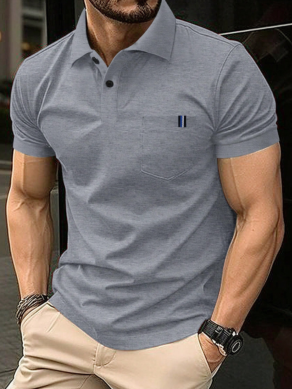 Manfinity Homme Men's Solid Color Short Sleeve Polo Shirt