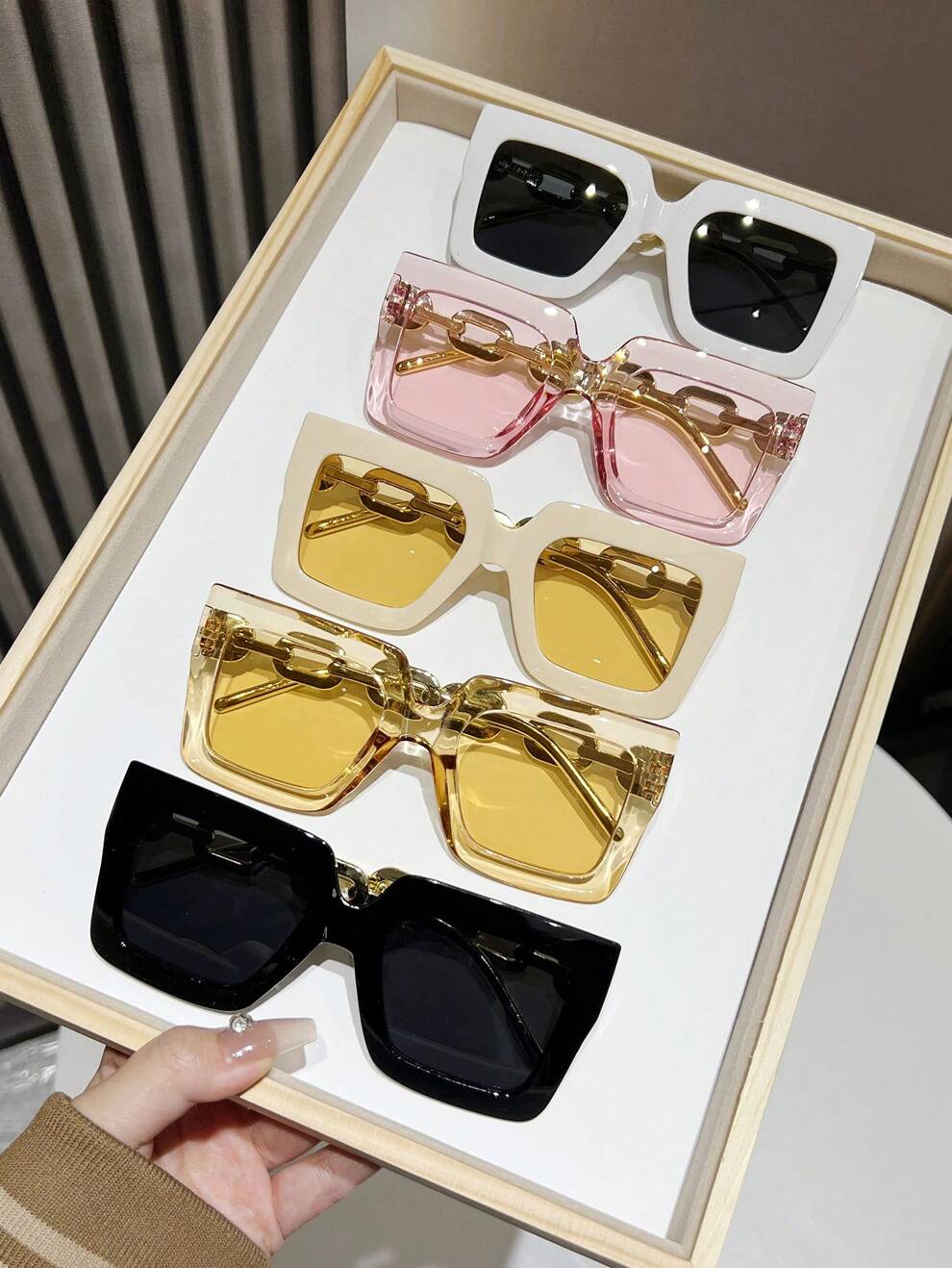 5pcs/3pcs/1pc Women Multicolor Square-Frame Glasses Trendy Elegant Simple Personality Fashion Eyewear For Daily, Commute, Vacation & Sun Protection