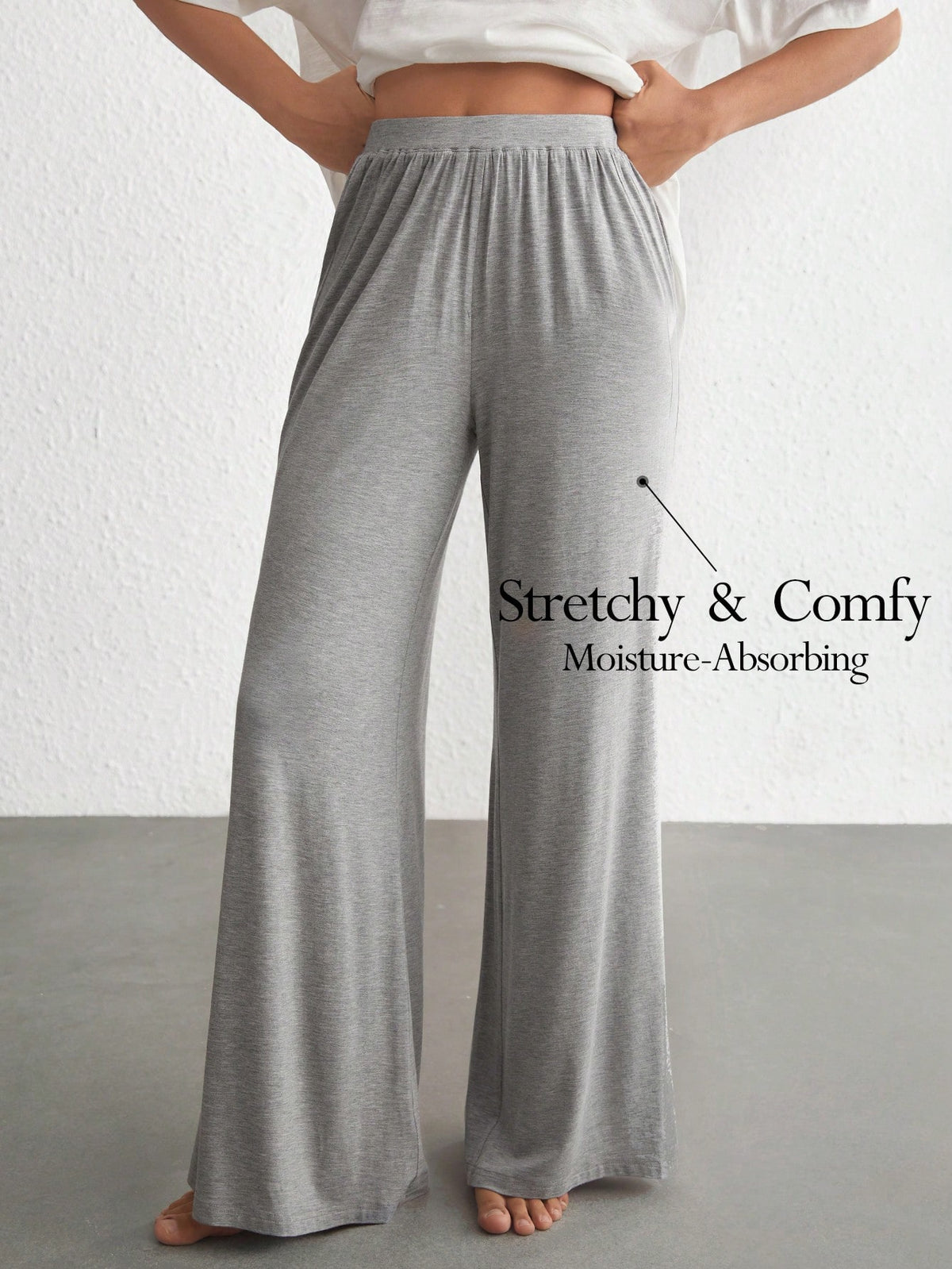 SHEIN Leisure Comfortable Rayon Wide Leg Casual Pants-White