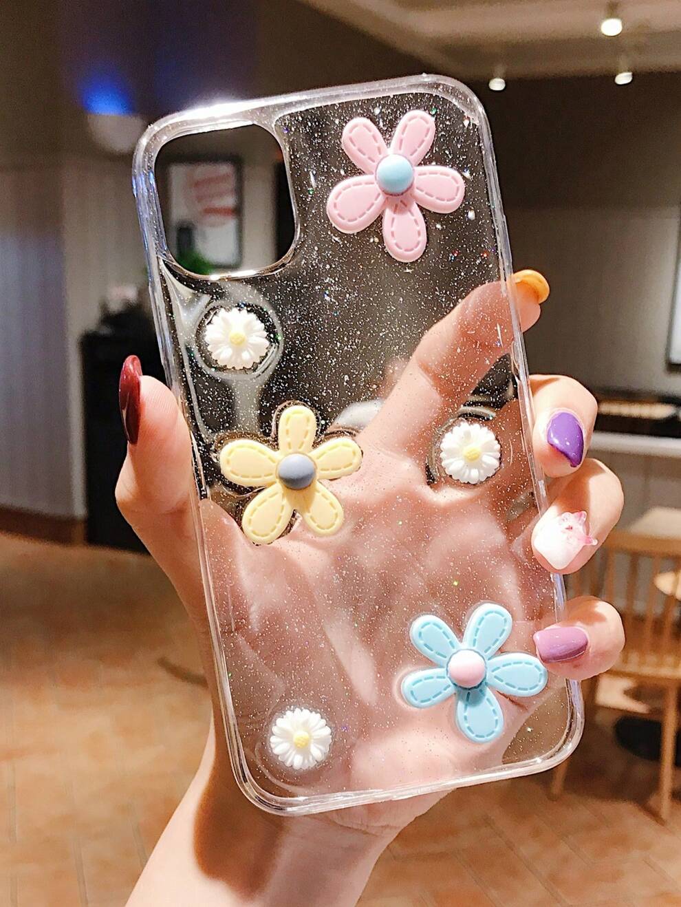 Floral 3D Flower Decor Glitter Phone Case Compatible With IPhone15/15Plus/15Pro/15Promax