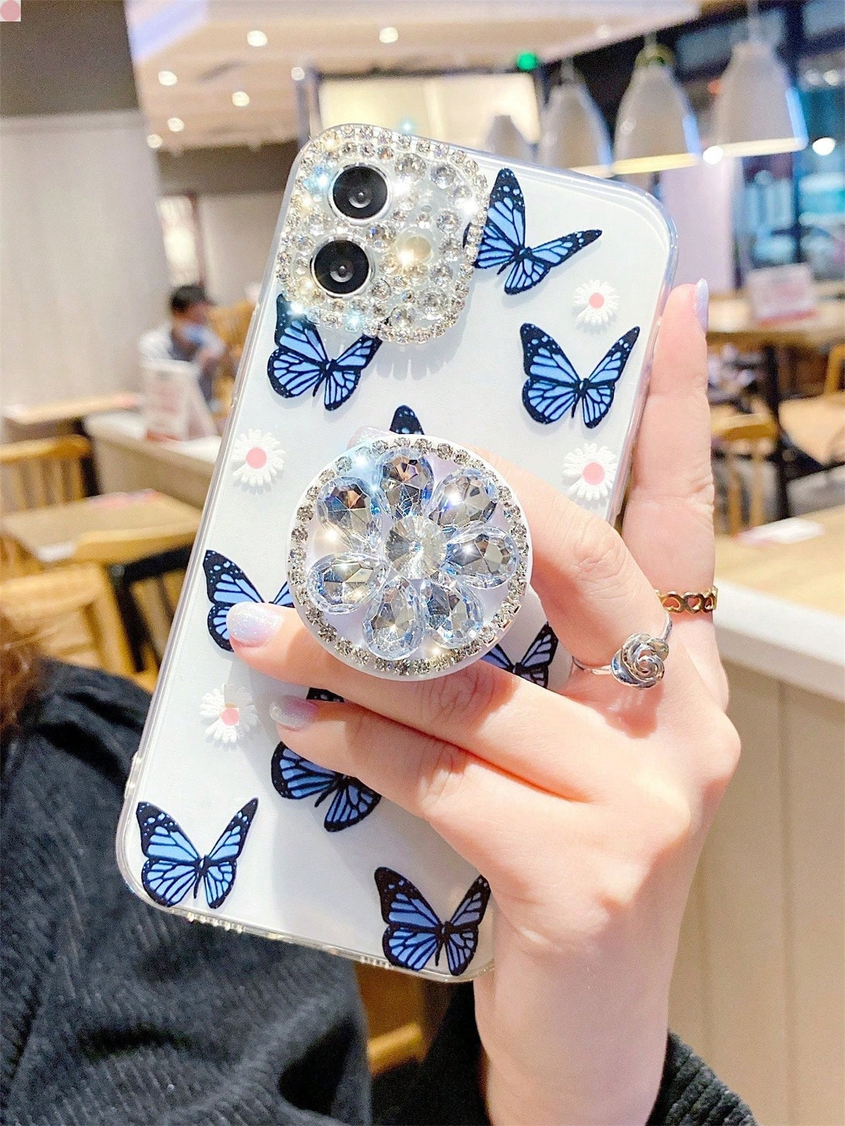 With Phone Charm Summer Butterfly Pattern Phone Case With Stand-Out Phone Grip Compatible With IPhone15/15Plus/15Pro/15Promax