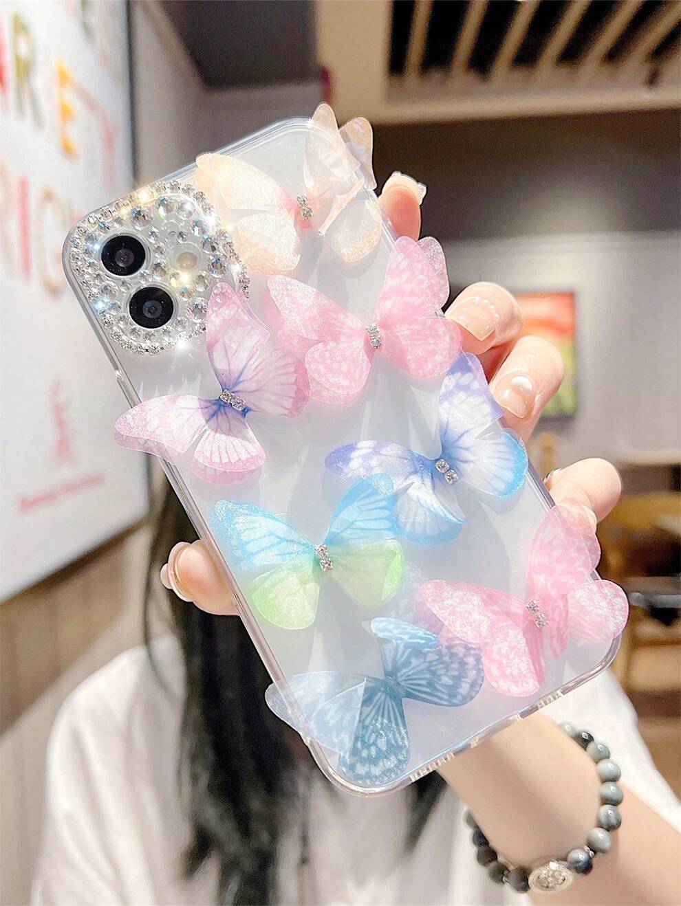 Summer 3D Butterfly Decor Clear Phone Case Compatible With IPhone15/15Plus/15Pro/15Promax