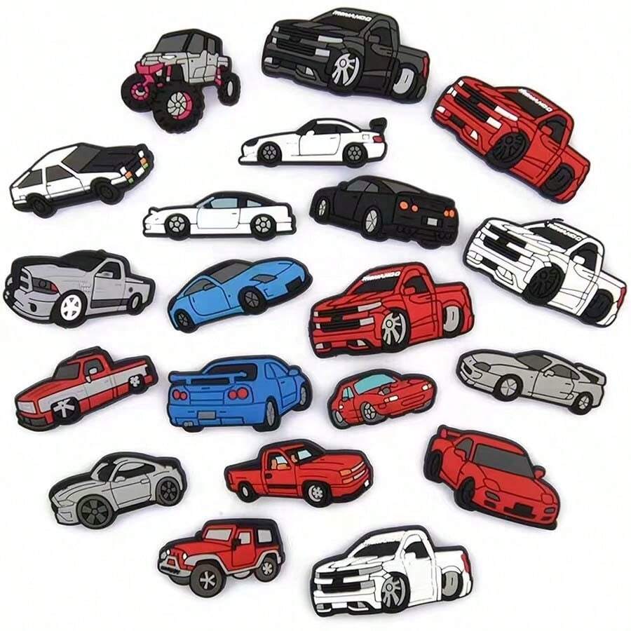 20pcs Automotive Theme Shoe Decorations Accessories Charms For Clogs Bubble Slides Sandals, Gift Idea For Birthday Christmas Halloween Party Favors