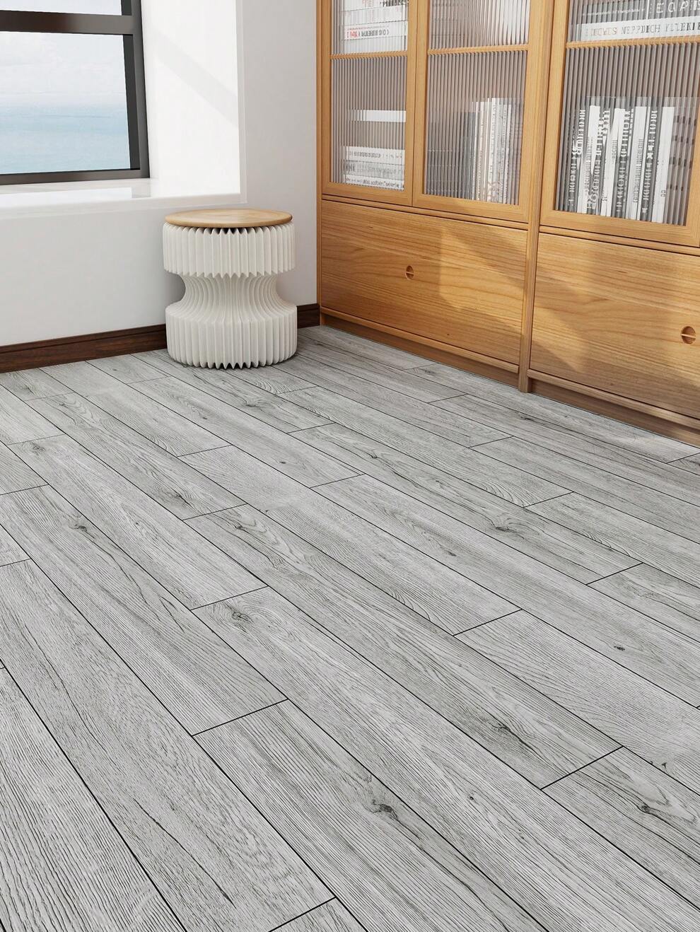 1 Roll Of Gray Wood Grain Floor Sticker, Waterproof And Non-Slip