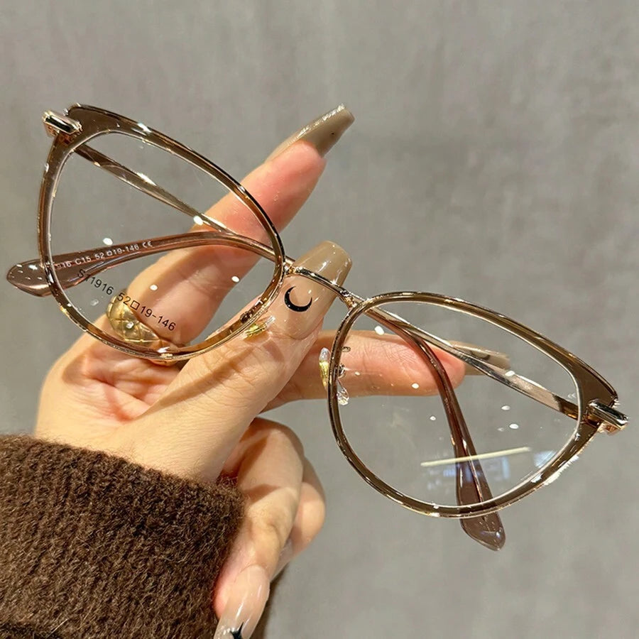 Y2k Cold Tea Colored Cat Eye Glasses For Women Clear Glasses Accessories