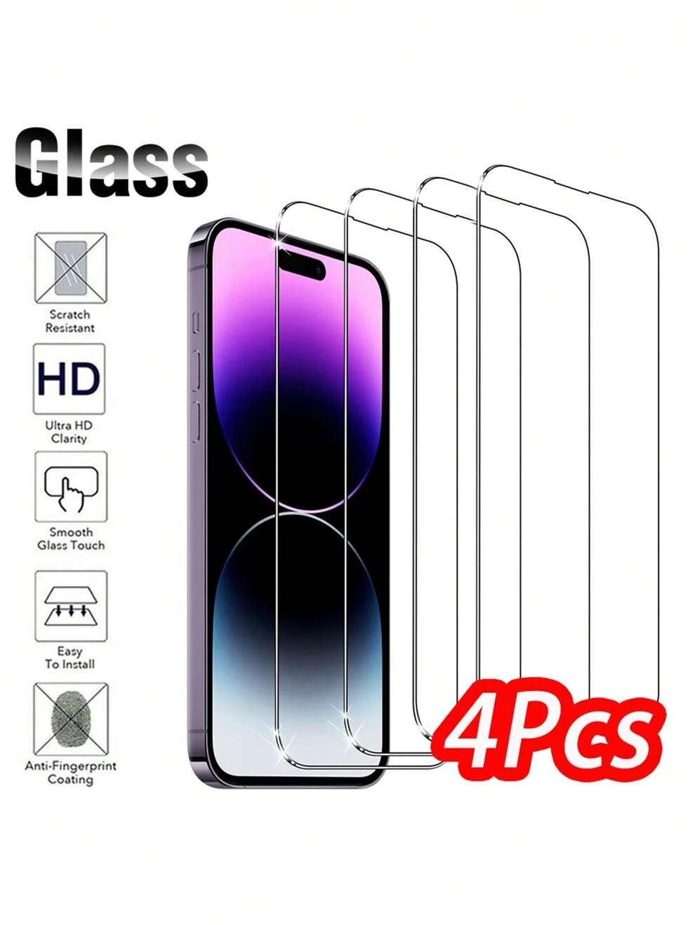 4pcs Hd Tempered Glass Screen Protector Compatible With Iphone 11/12/13/14/15 Pro Max & Plus, Xs, Xs Max, Xr Anti-Scratch Mobile Phone Screen Guard