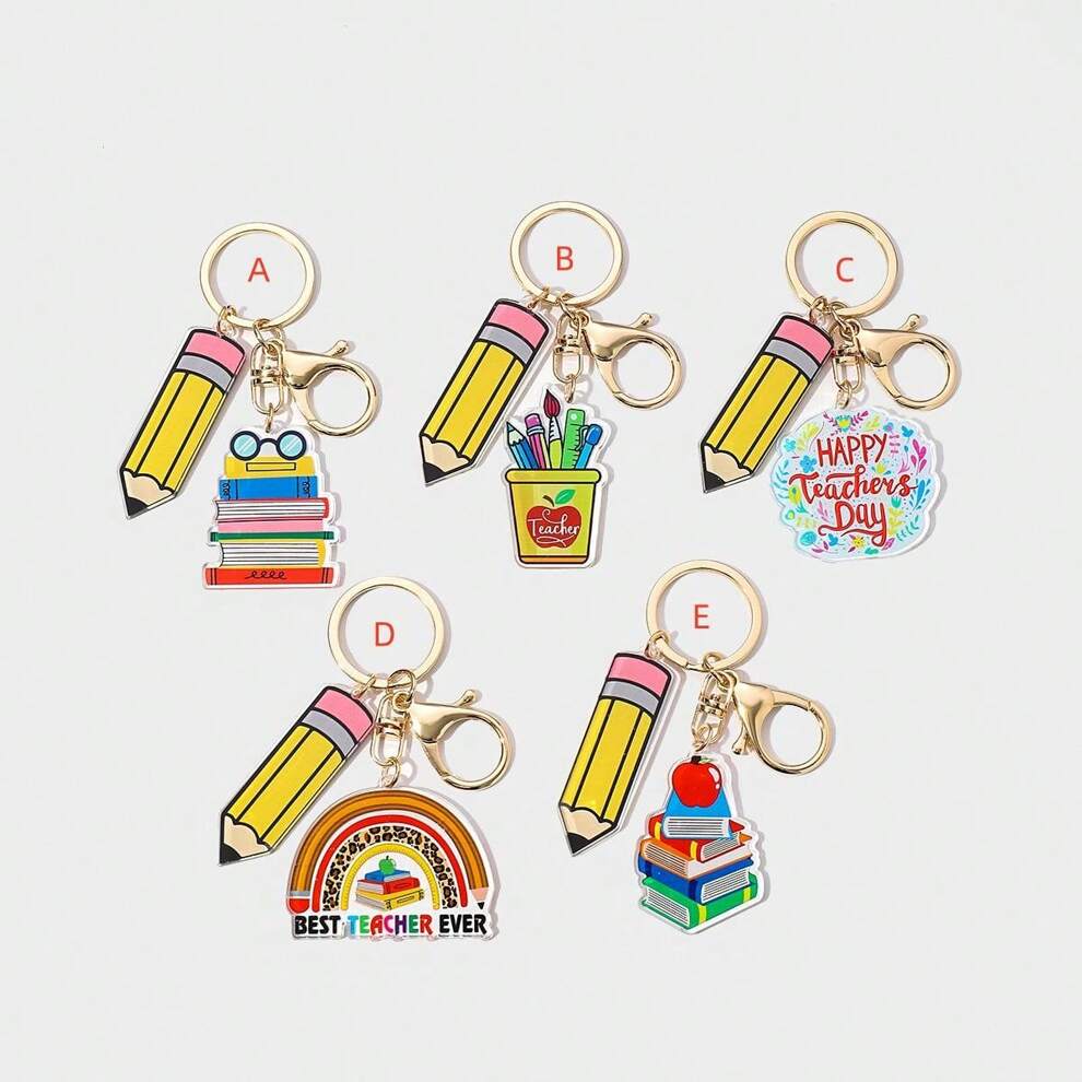 1pc New Acrylic Rainbow Graduation Pencil Shaped Keychain With English Alphabet Teacher Pendant, Teacher's Day Gift Key Ring