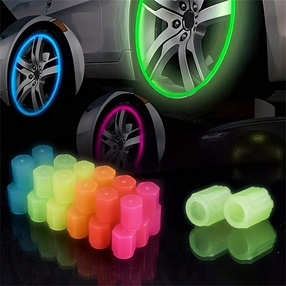 Universal 4pcs Luminous Valve Stem Caps - Waterproof, Glowing Car & Bike Tire Décor, Nighttime Visibility & Safety