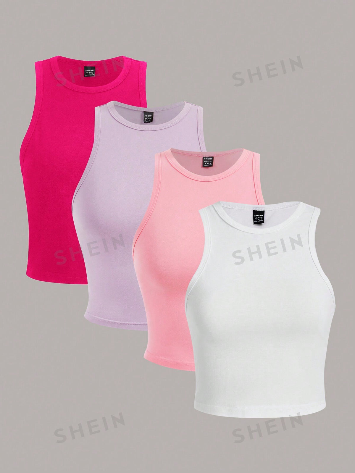 SHEIN Essnce 4pcs Women Cropped Skin-Tight Tank Top , Suitable For Summer