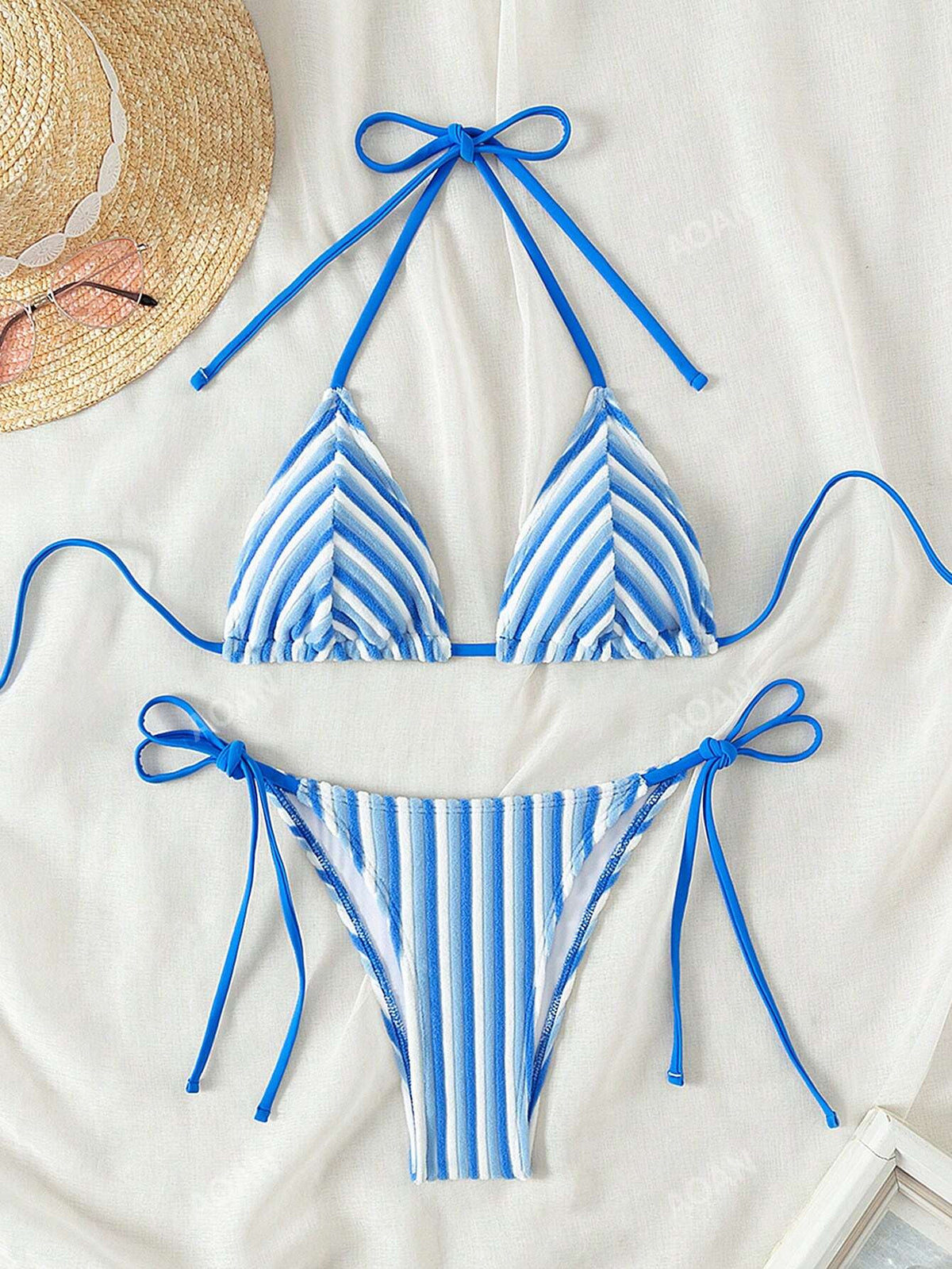 New Arrival Towel Fabric Halter Neck Backless Cute Bikini With Tie For Women Beach Swimming Set, Summer