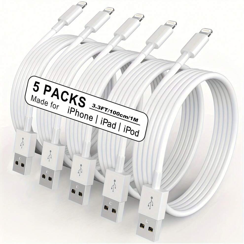 5pcs 1m/3.3ft Extra Long Charging Cord Compatible With IPhone, Quick Charge & High-Speed Data Sync Usb Cable Compatible With Iphone 14 Plus/13/12/11 Pro Max/Mini/Xs Max/Xr/Xs/X/8/7/6 Plus Ipad Airpods