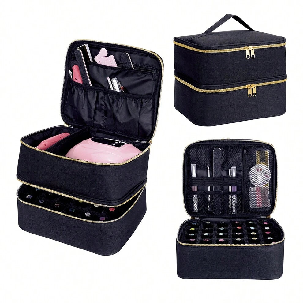 Nail Polish Organizer Handheld Double Layer Cosmetic Organizer Tote Bag For Girls And Women Nail Art, Essential Oil, Cosmetic Set Daily Travel Use Makeup Bag Storage Makeup Organizer Makeup Case