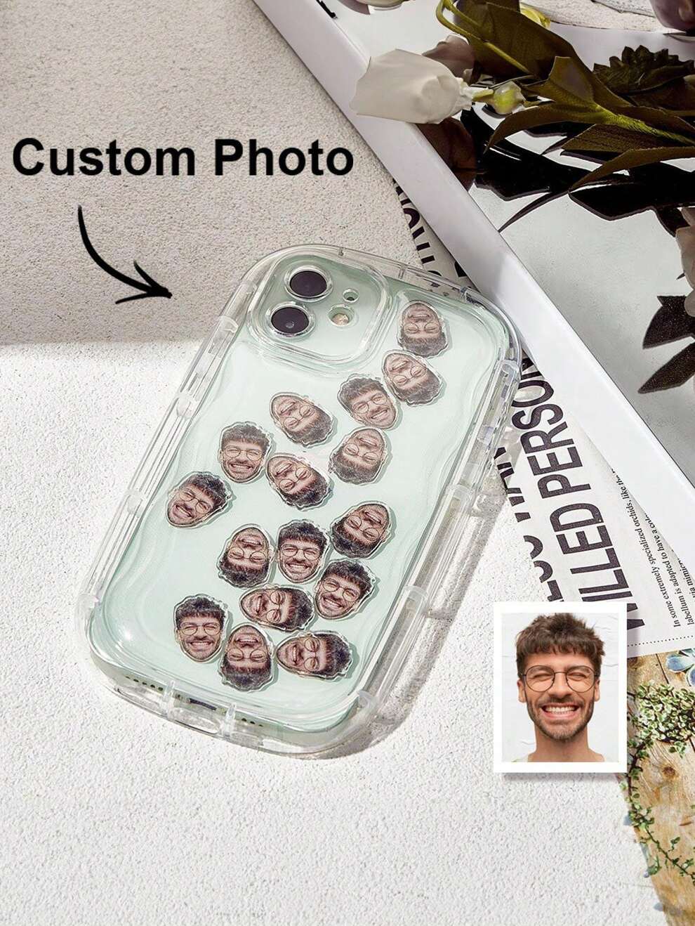 1pc Custom Funny Face Phone Case Personalized Photo Mobile Phone Case Anti-Fall Phone Case -Shockproof Protection For Your Phone IPhone 12/12mini/12pro/12pmax/13/13mini/13pro/13pmax/14/14mini/14pro/14