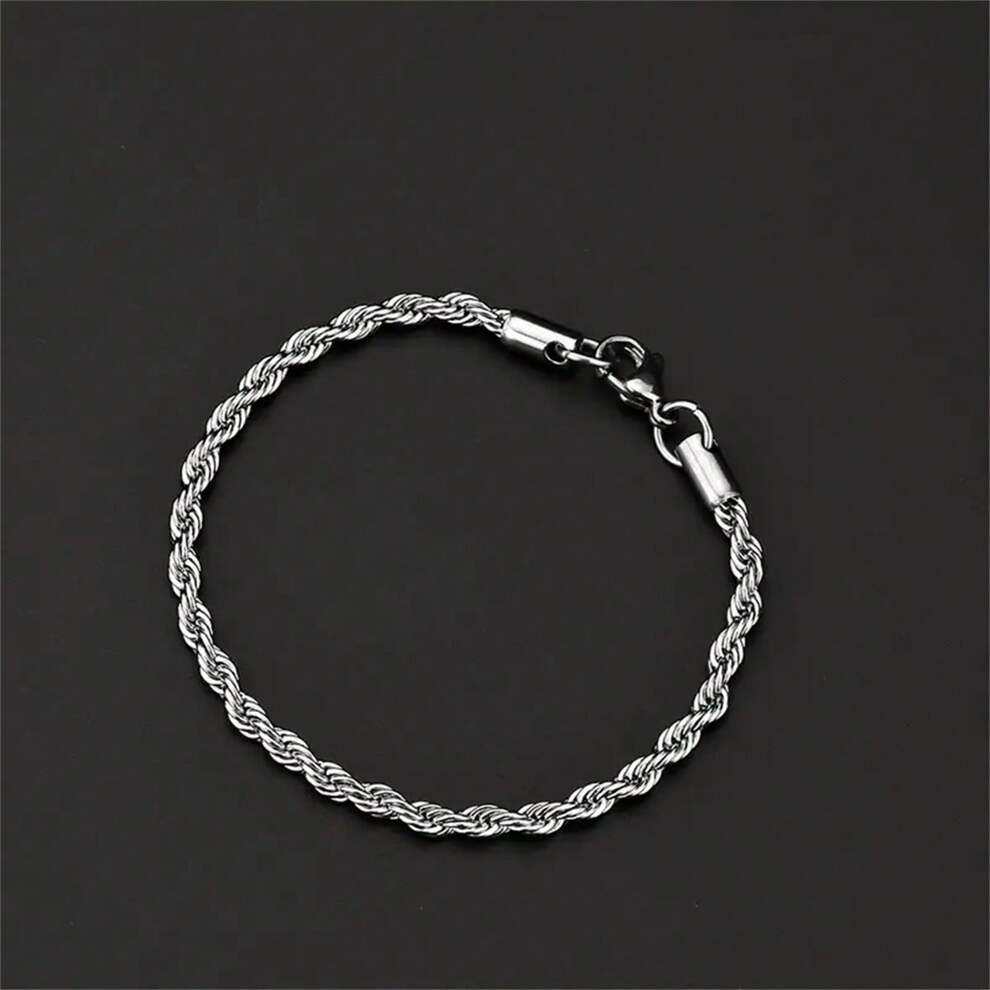 1pc Silver Stainless Steel Twisted Chain Bracelet, Unisex Fashion Gift Jewelry